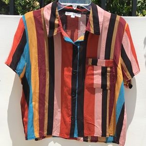 Multi-Colored Womens Striped Button Down